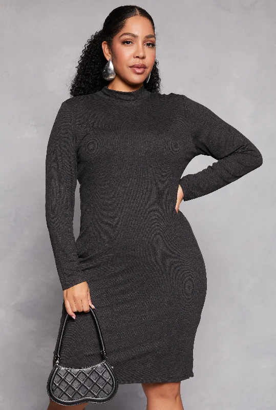 Plus Size Mock Neck Long Sleeve Dress