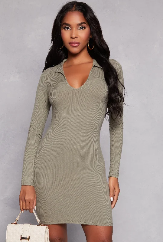 Long Sleeve Johnny Collar Bodycon Dress