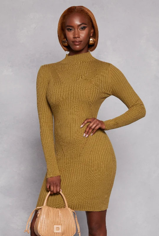 Mock Neck Long Sleeve Sweater Dress