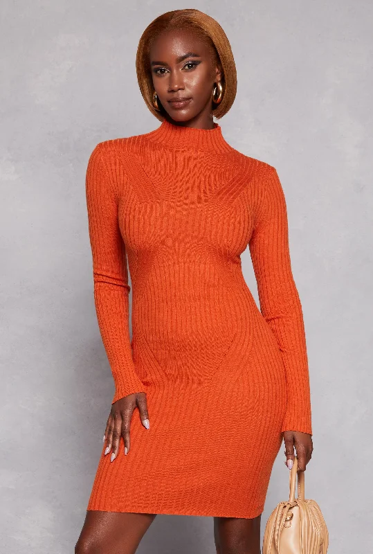 Mock Neck Long Sleeve Sweater Dress