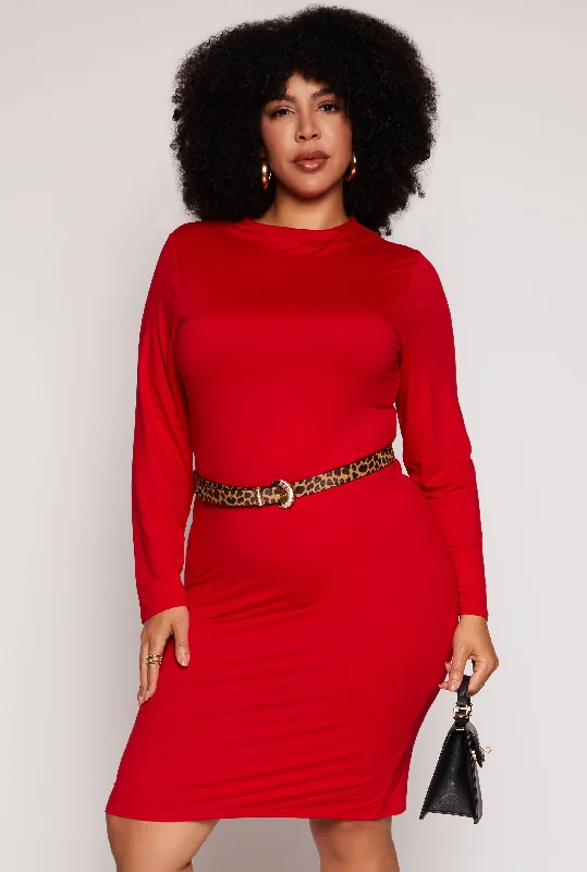 Plus Size Funnel Neck Long Sleeve Dress