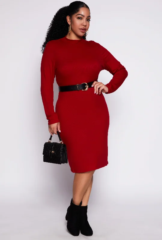 Plus Size Mock Neck Long Sleeve Dress