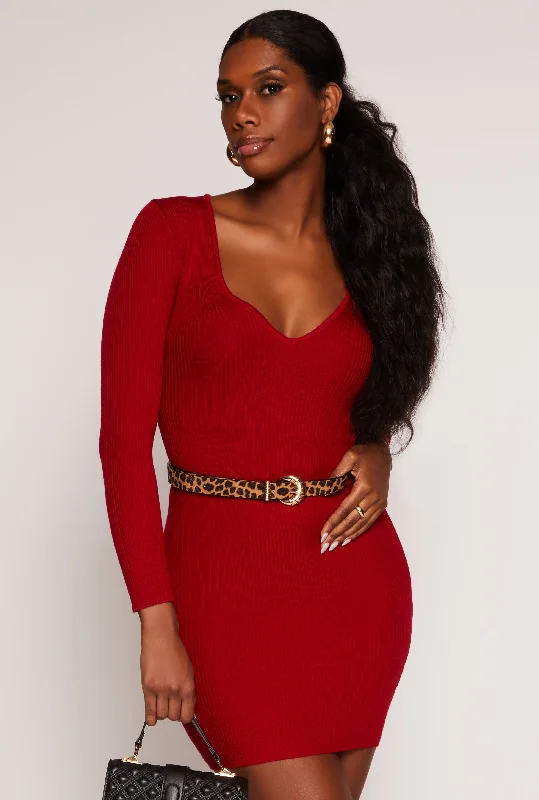 Ribbed Knit Long Sleeve Sweater Dress