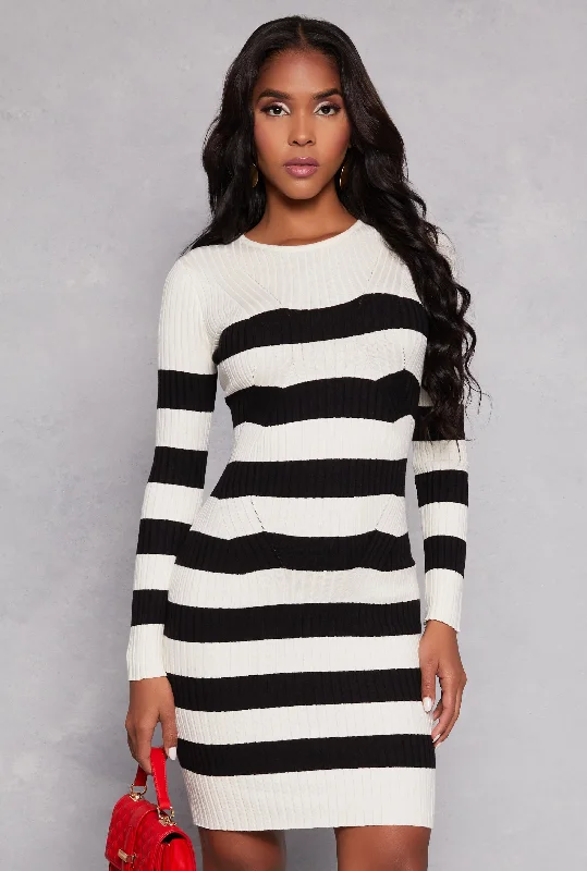 Striped Long Sleeve Sweater Dress