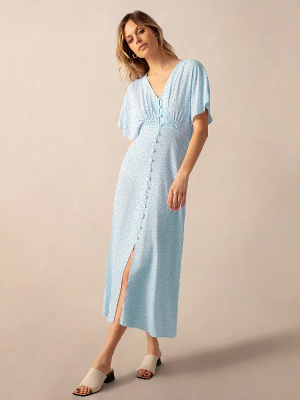 Blue Squiggle Print Button Through Midi Dress