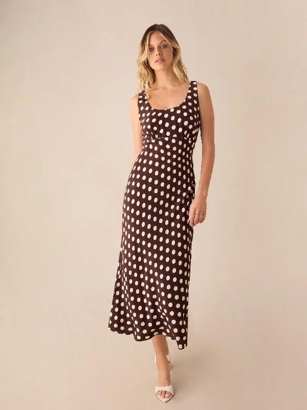 Brown Spot Scoop Neck Cami Midi Dress