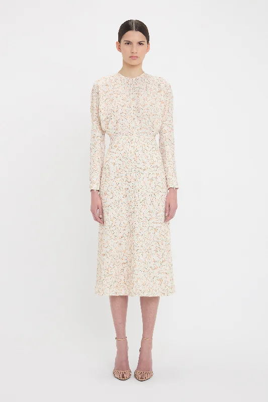 Long Sleeve Dolman Midi Dress In Floral Ovation Peach