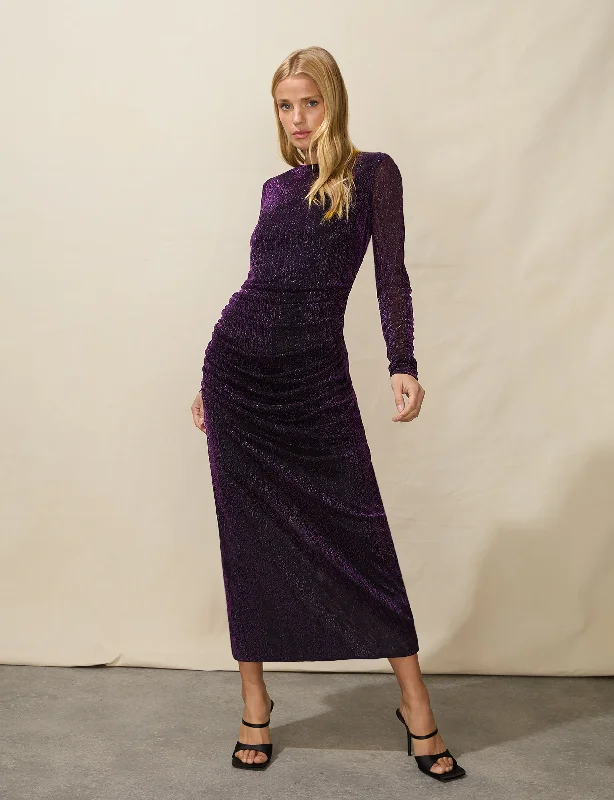 Purple Sparkle Jersey Midi Dress