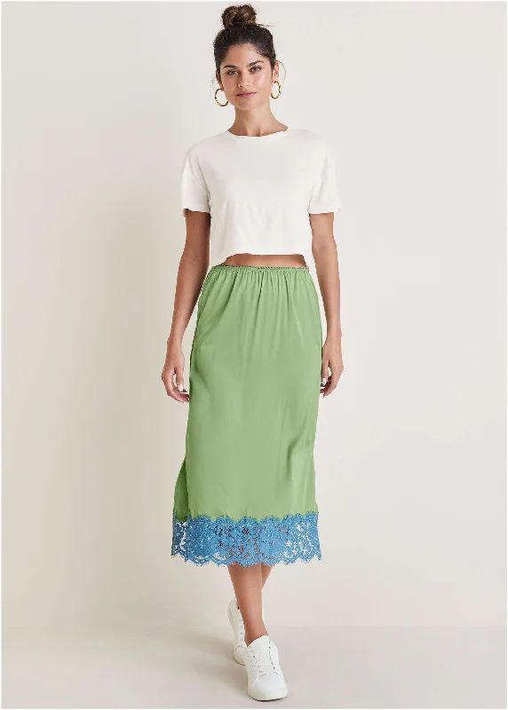 Lace Detail Midi Skirt - Basil