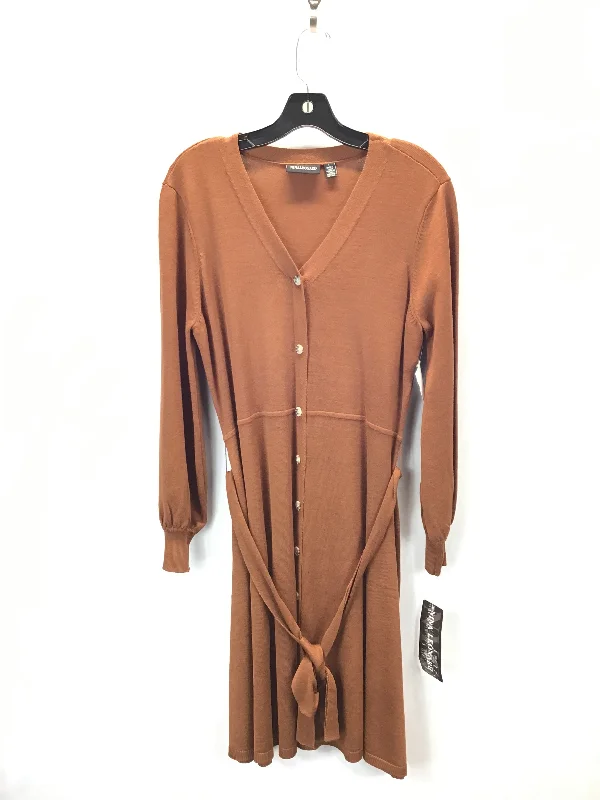 Dress Casual Midi By Nina Leonard In Brown, Size: L